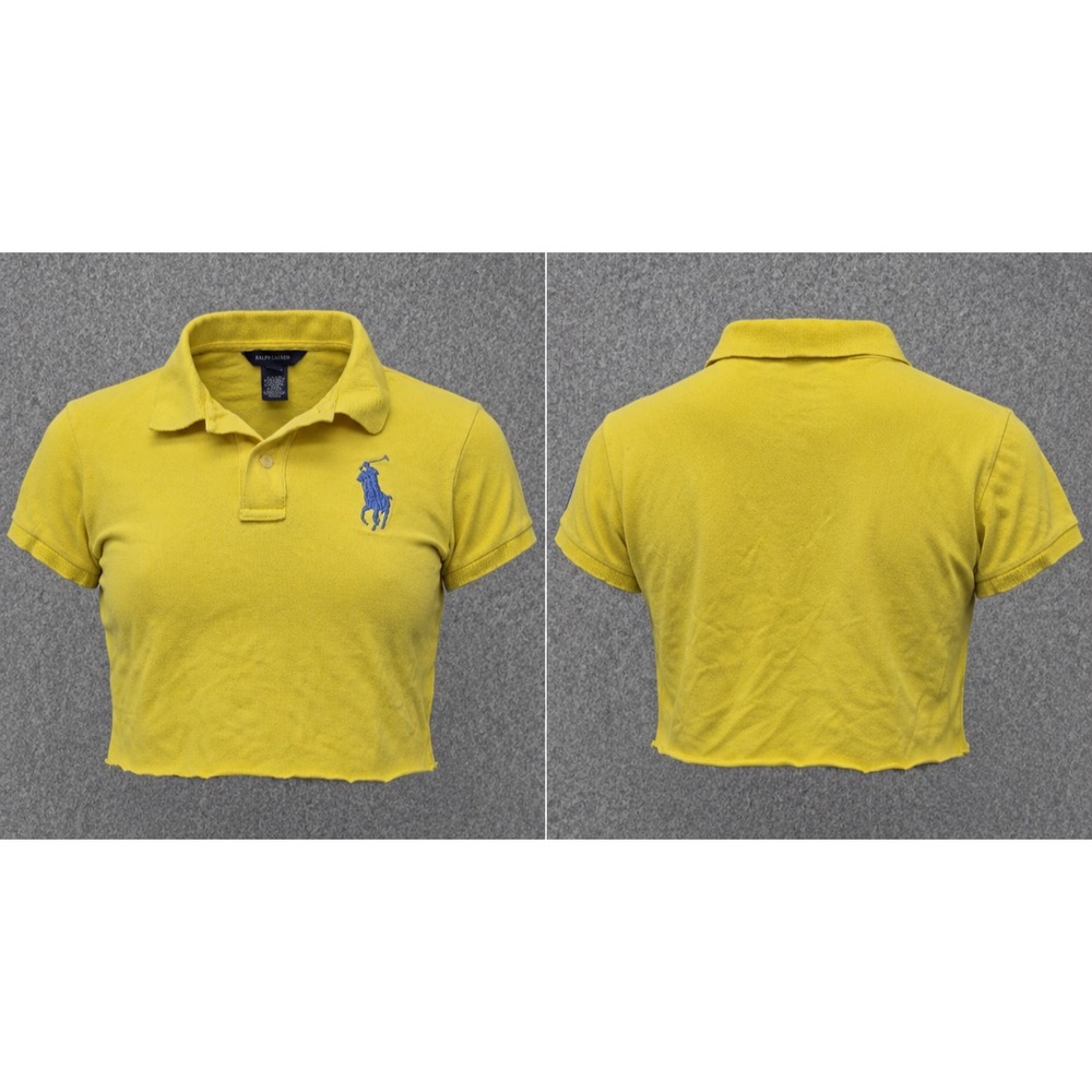 Vintage Ralph Lauren Big Pony Polo Womens L 12-14 Yellow Stretch Cropped Y2K